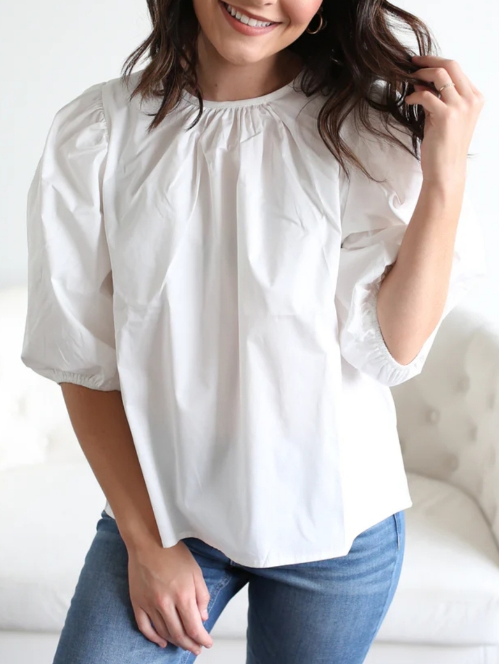 H&M Cotton blouse Puff sleeves Tie-up Back Detail Women's S Boho